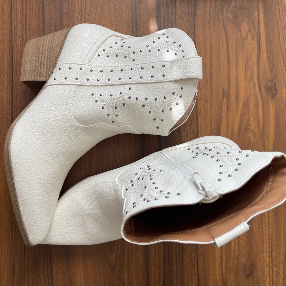 White Studded Ankle boots